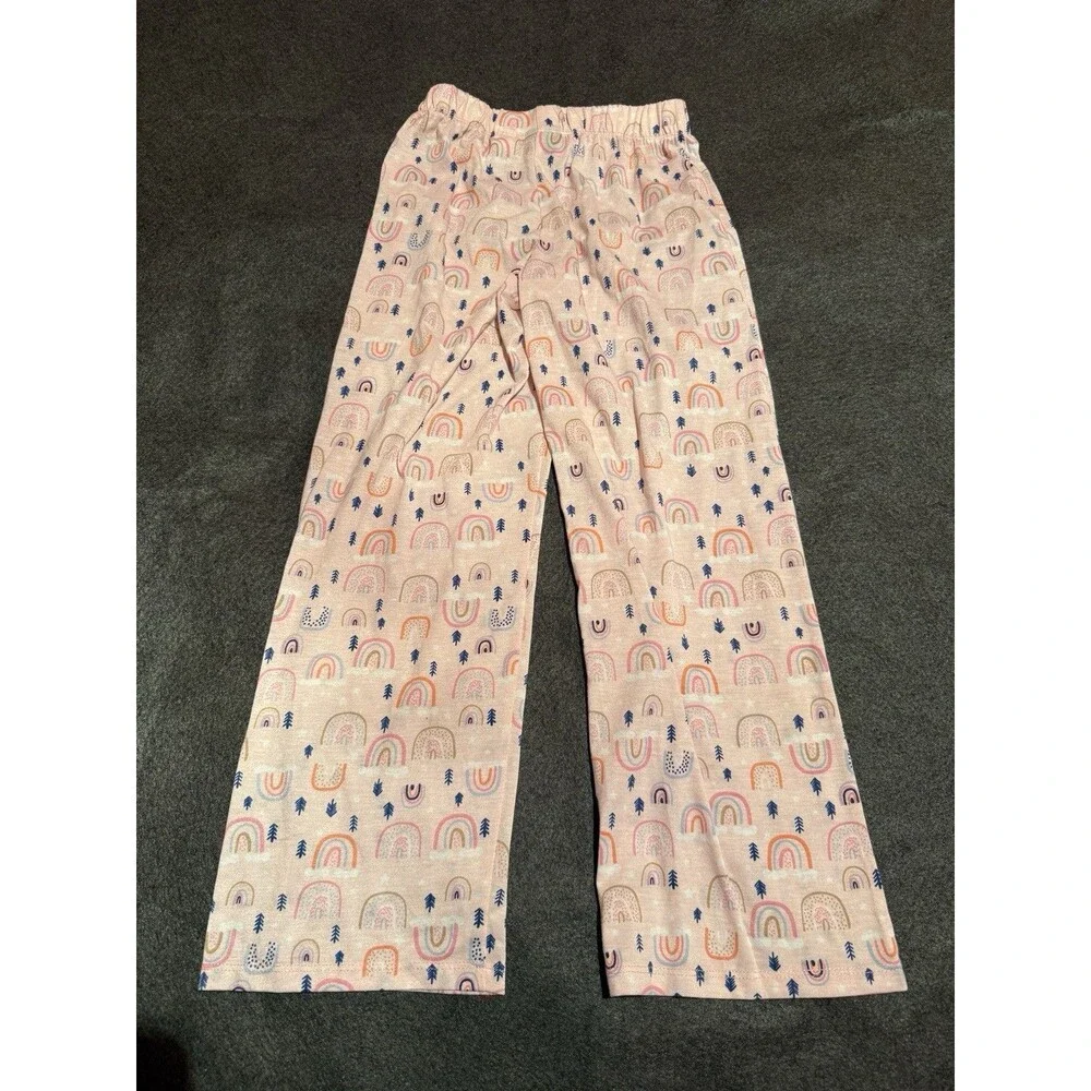 Eddie Bauer Kids Girls Pajama Pants M Medium 10/12 Pink Rainbow Bottoms